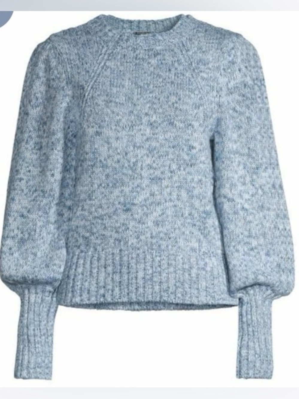 NWT Tahari Blue Marled Crewneck Knit Sweater Long Puff Sleeves Size Medium